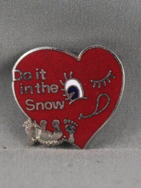 Vintage Novelty Pin - Saucy Heart Do it in the Snow - Inlaid Pin
